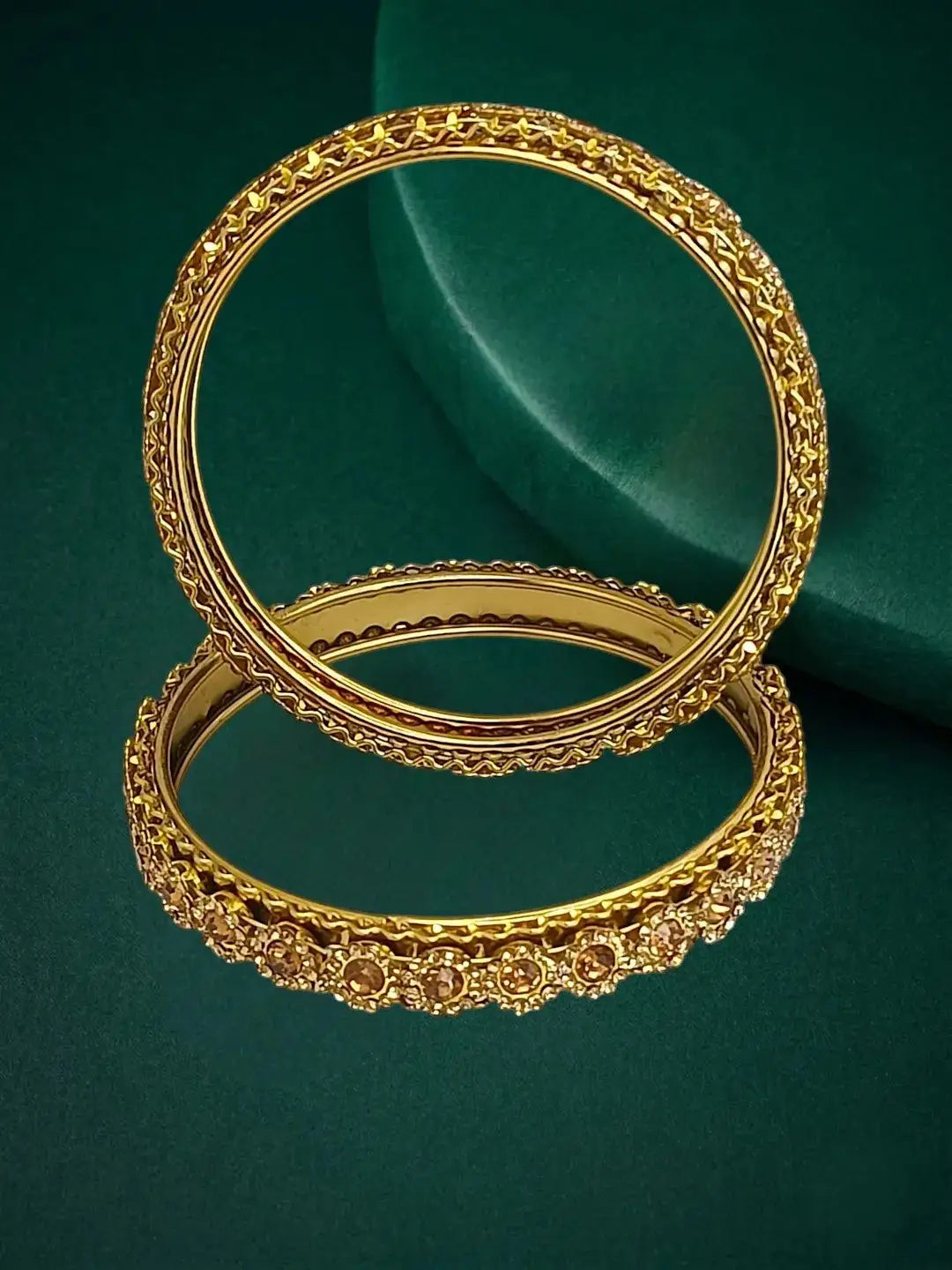 Antique Gold Plated Set Of 2 Champagne CZ Bangles