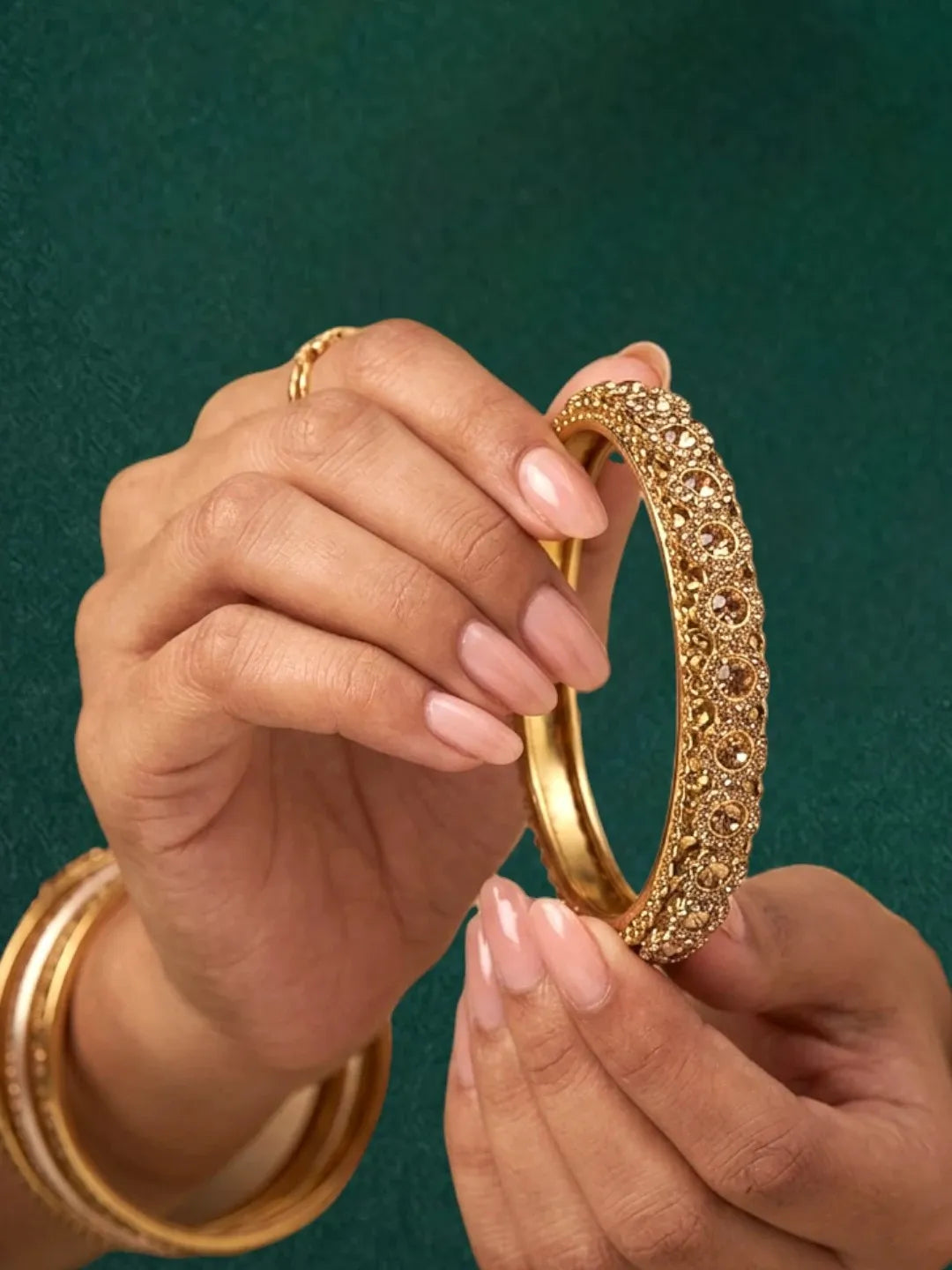 Antique Gold Plated Set Of 2 Champagne CZ Bangles