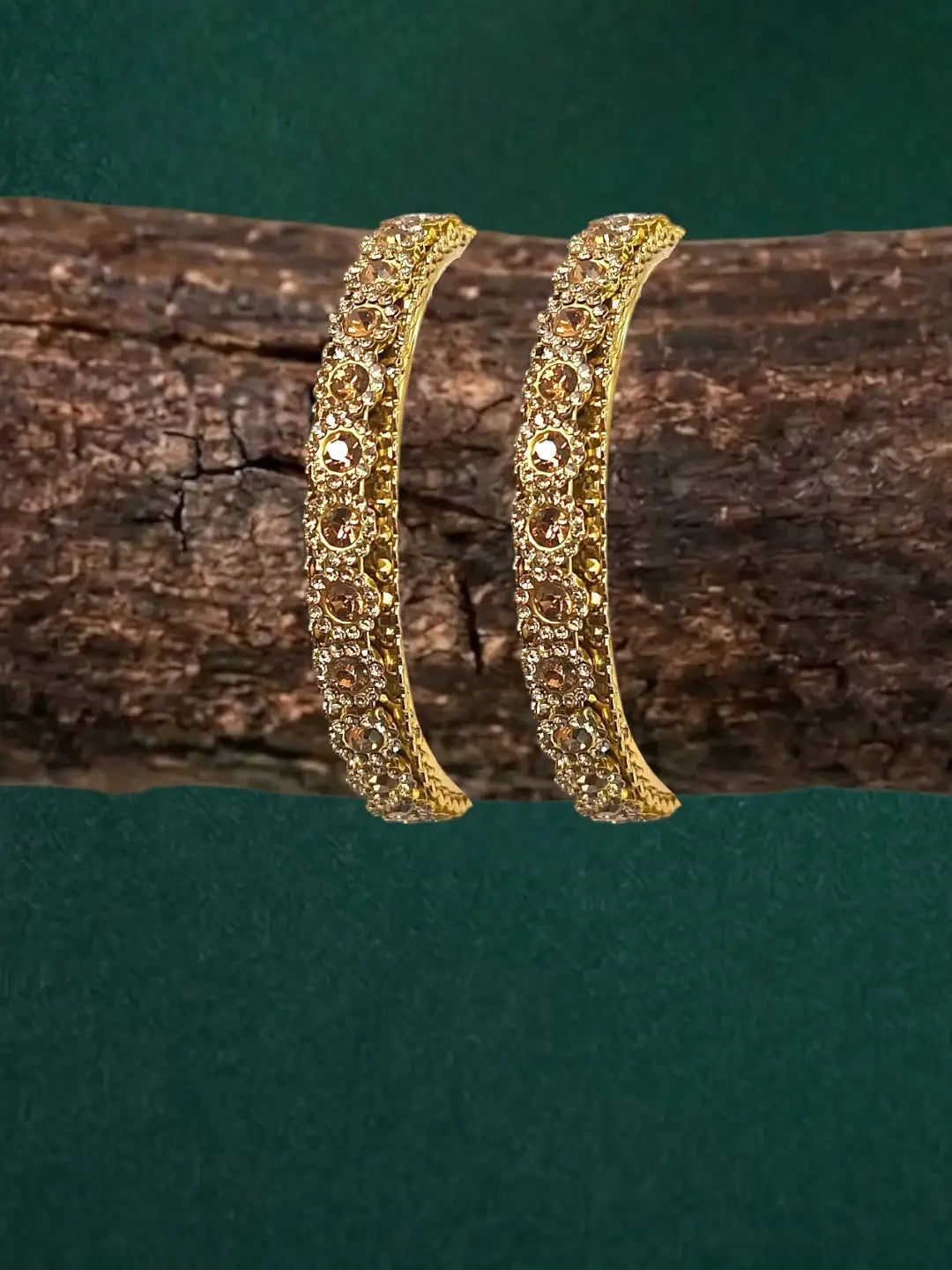 Antique Gold Plated Set Of 2 Champagne CZ Bangles