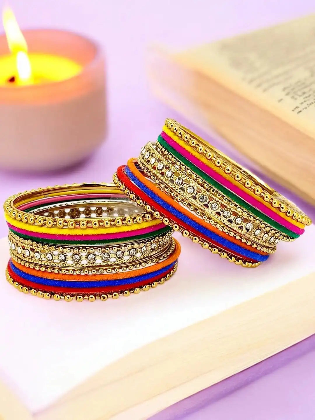 Set Of 22 Multicolor Velvet CZ  Set Chuda Bangle