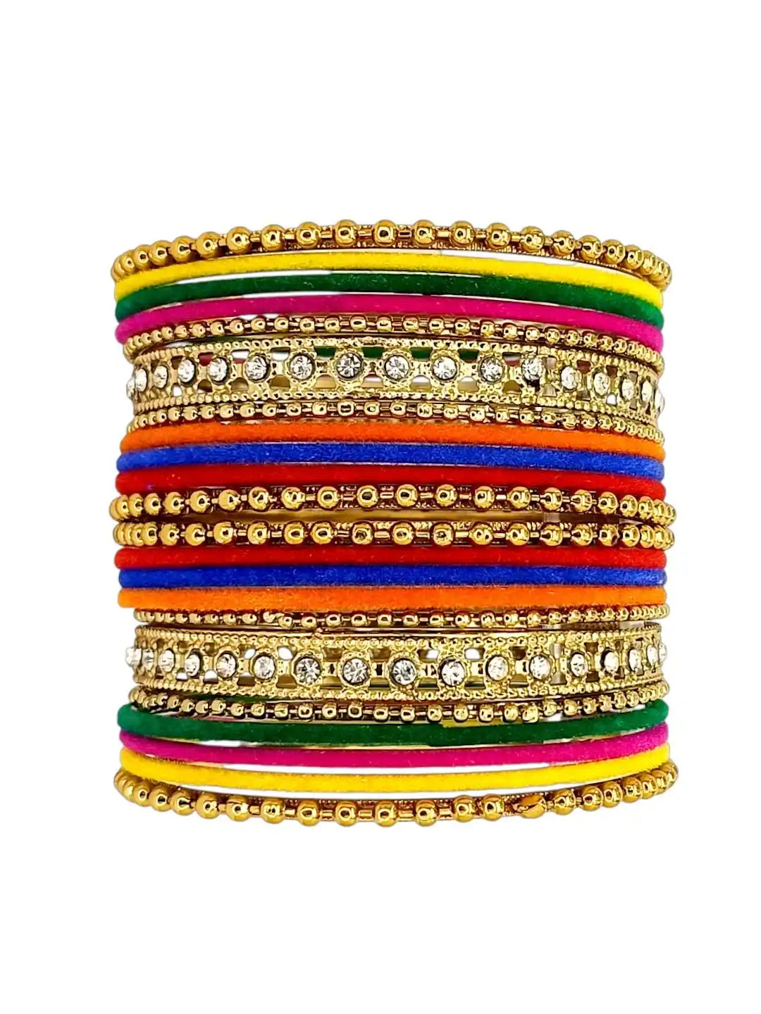 Set Of 22 Multicolor Velvet CZ  Set Chuda Bangle