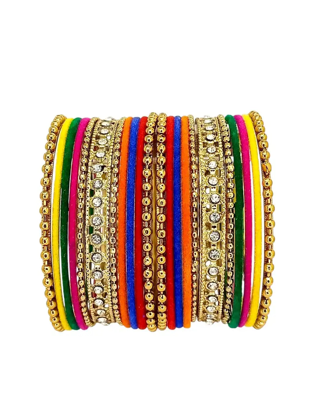 Set Of 22 Multicolor Velvet CZ  Set Chuda Bangle