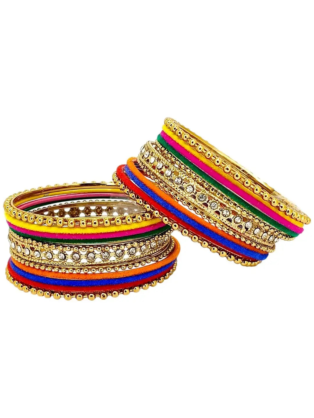 Set Of 22 Multicolor Velvet CZ  Set Chuda Bangle