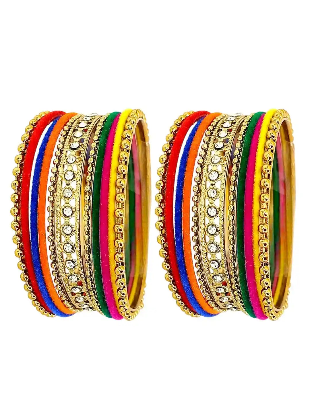Set Of 22 Multicolor Velvet CZ  Set Chuda Bangle