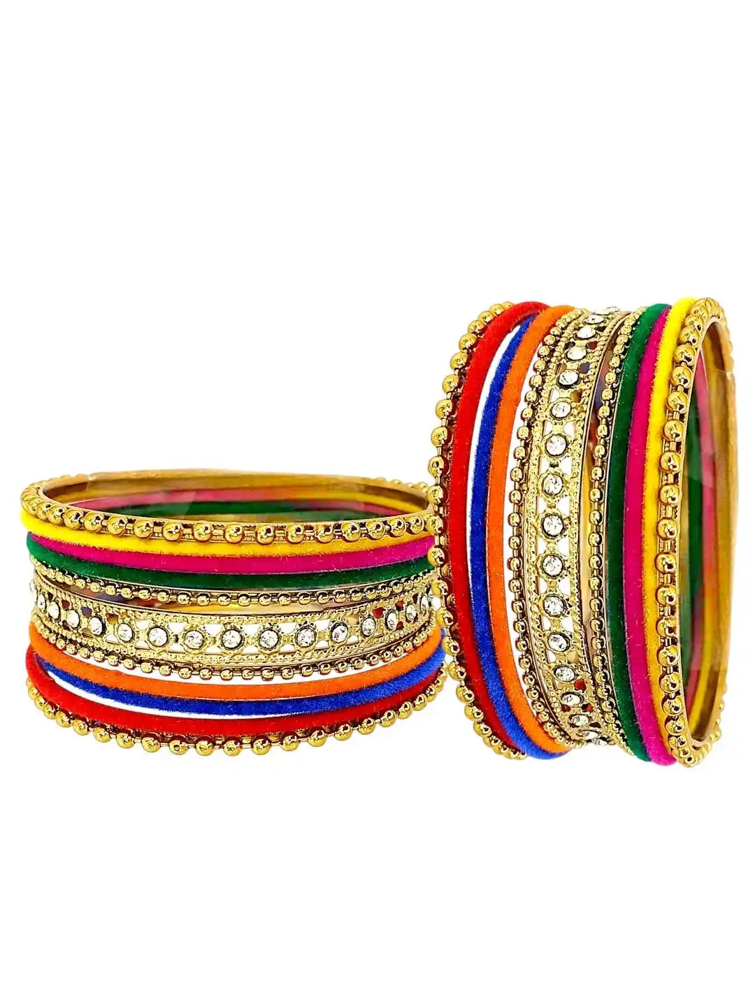 Set Of 22 Multicolor Velvet CZ  Set Chuda Bangle