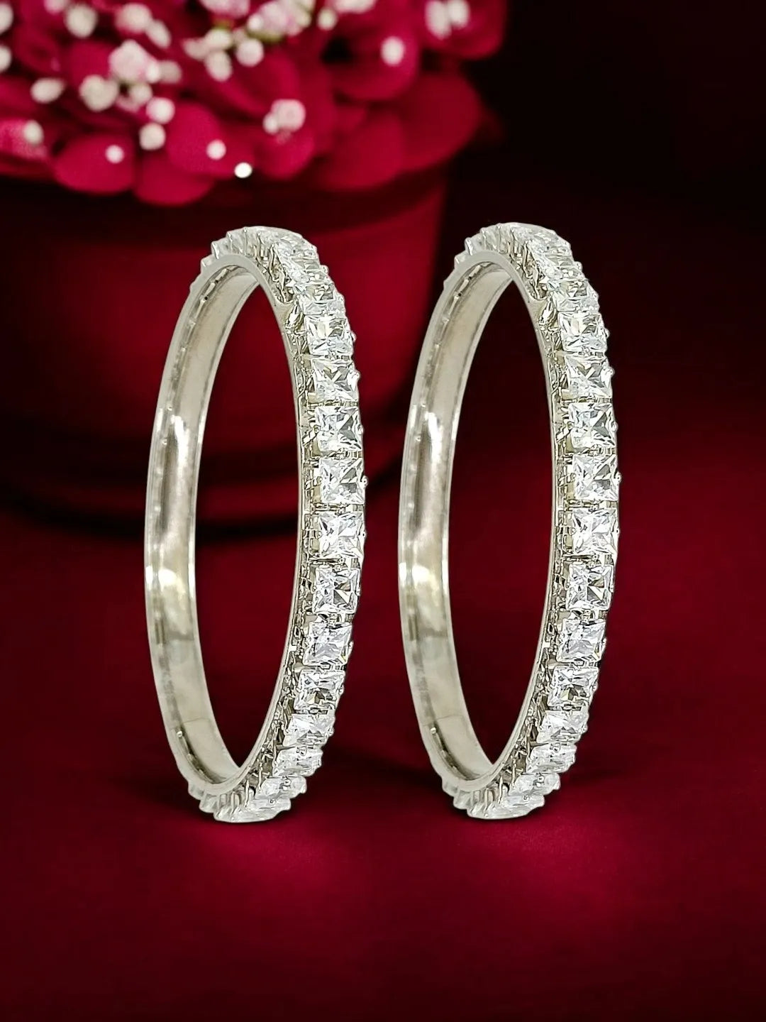 Set of 2 Silver-Plated Artificial Stones Bangle