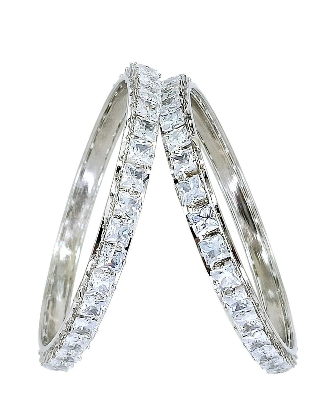 Set of 2 Silver-Plated Artificial Stones Bangle