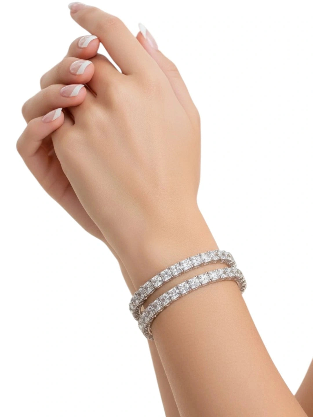 Set of 2 Silver-Plated Artificial Stones Bangle