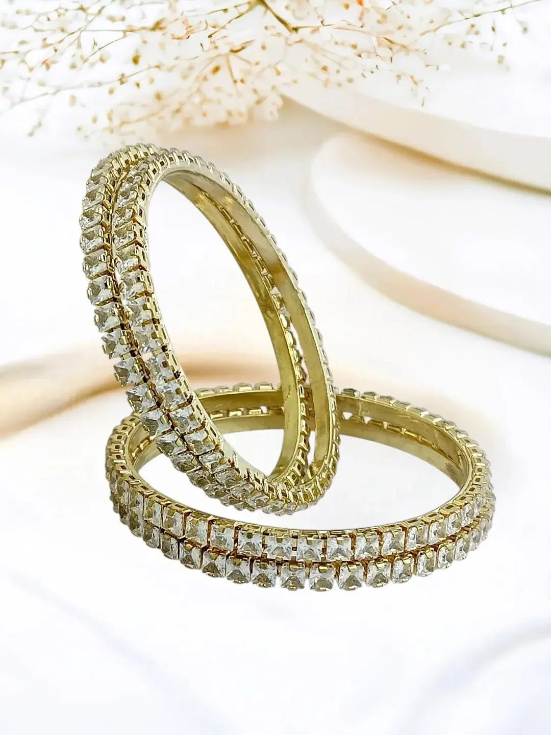 Set Of 4 Gold Plated Princess Cut American Diamond Bangles