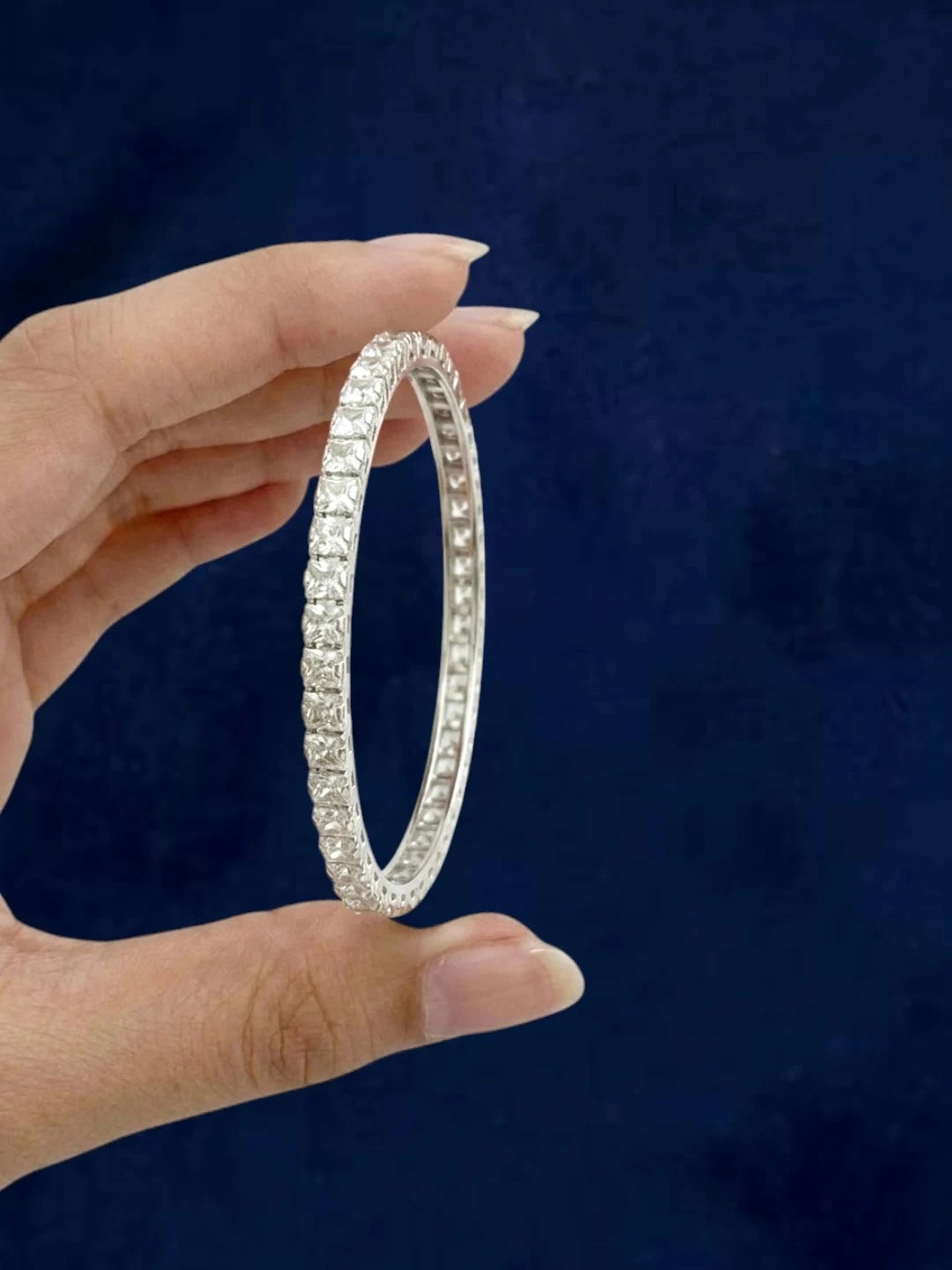 Set Of 4 Silver Plated Princess Cut American Diamond Bangles