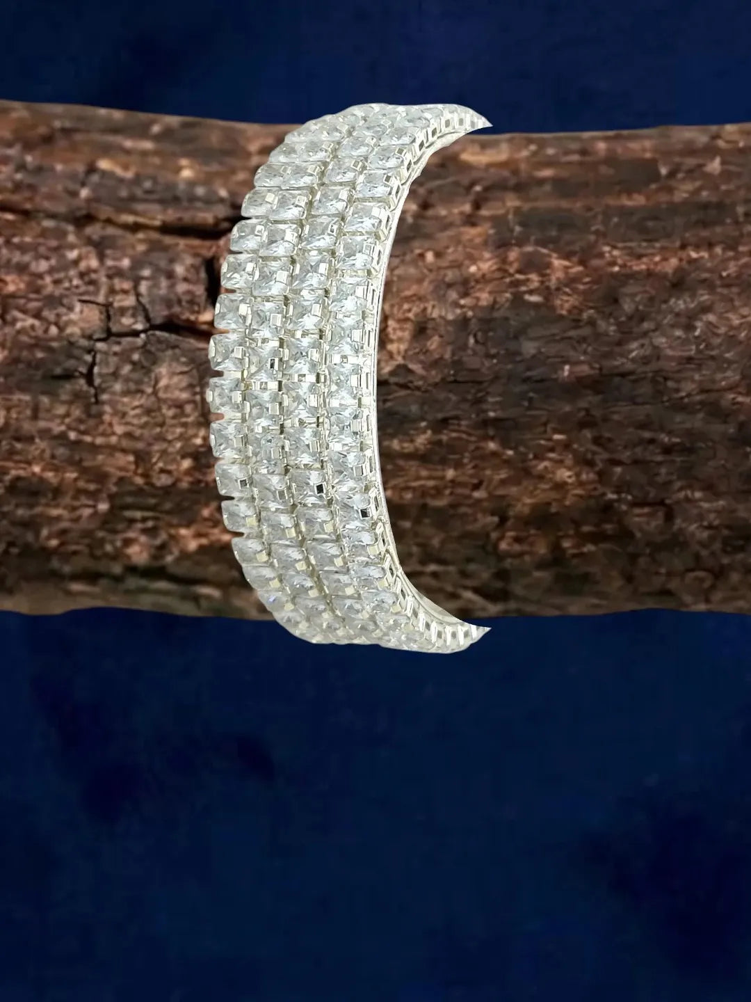 Set Of 4 Silver Plated Princess Cut American Diamond Bangles
