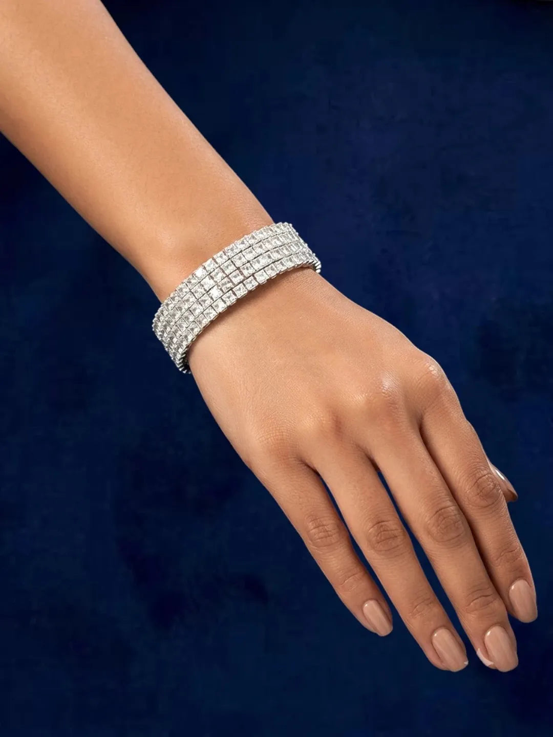 Set Of 4 Silver Plated Princess Cut American Diamond Bangles