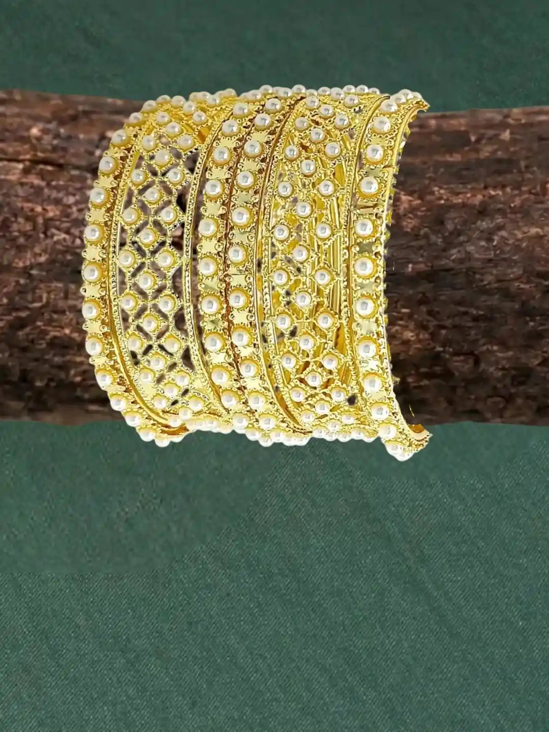 Set Of 6 Gold Plated Criss Cross Chuda Bangles