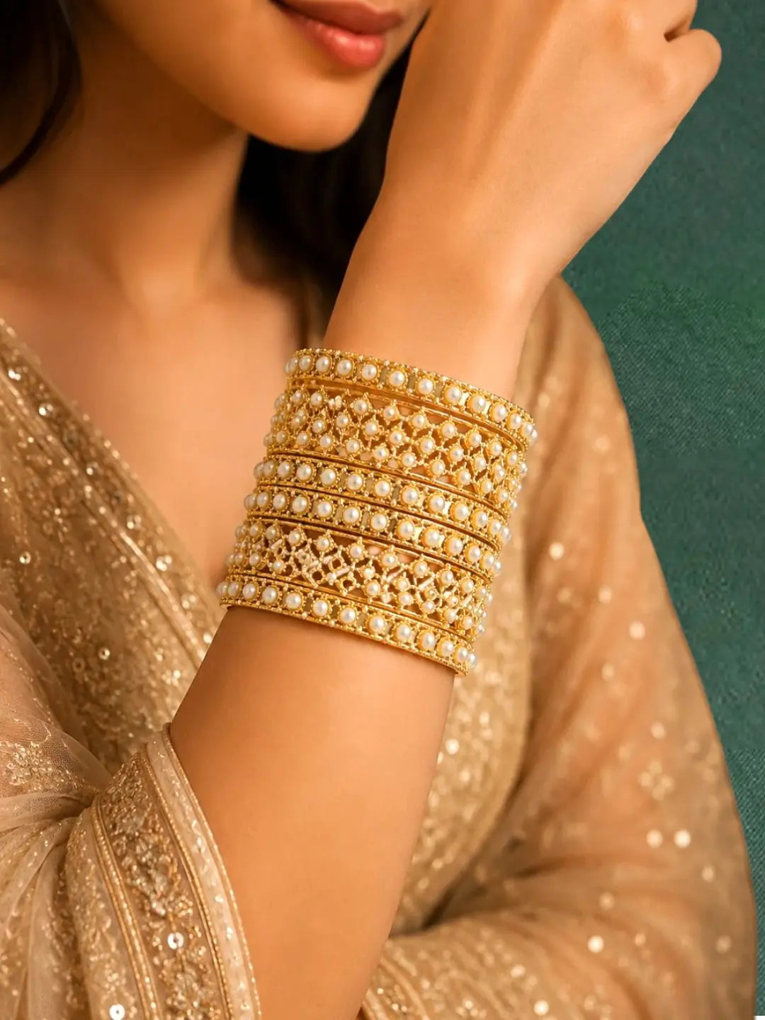 Set Of 6 Gold Plated Criss Cross Chuda Bangles