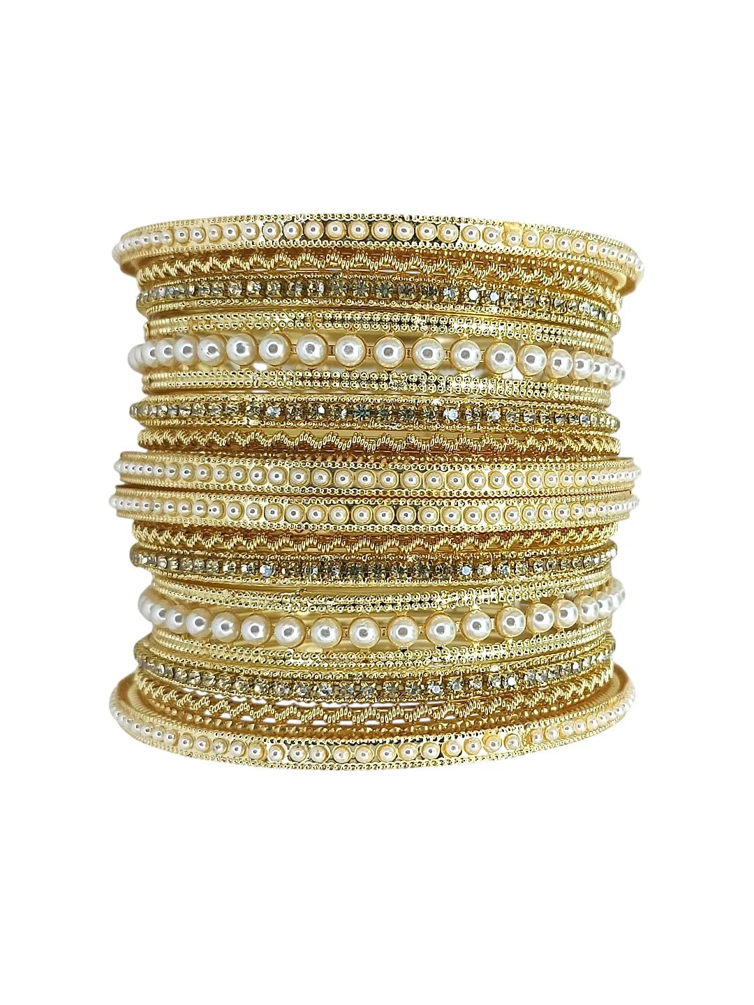 Gold Toned Set Of 14 CZ Embellished Bridal Bangle Set