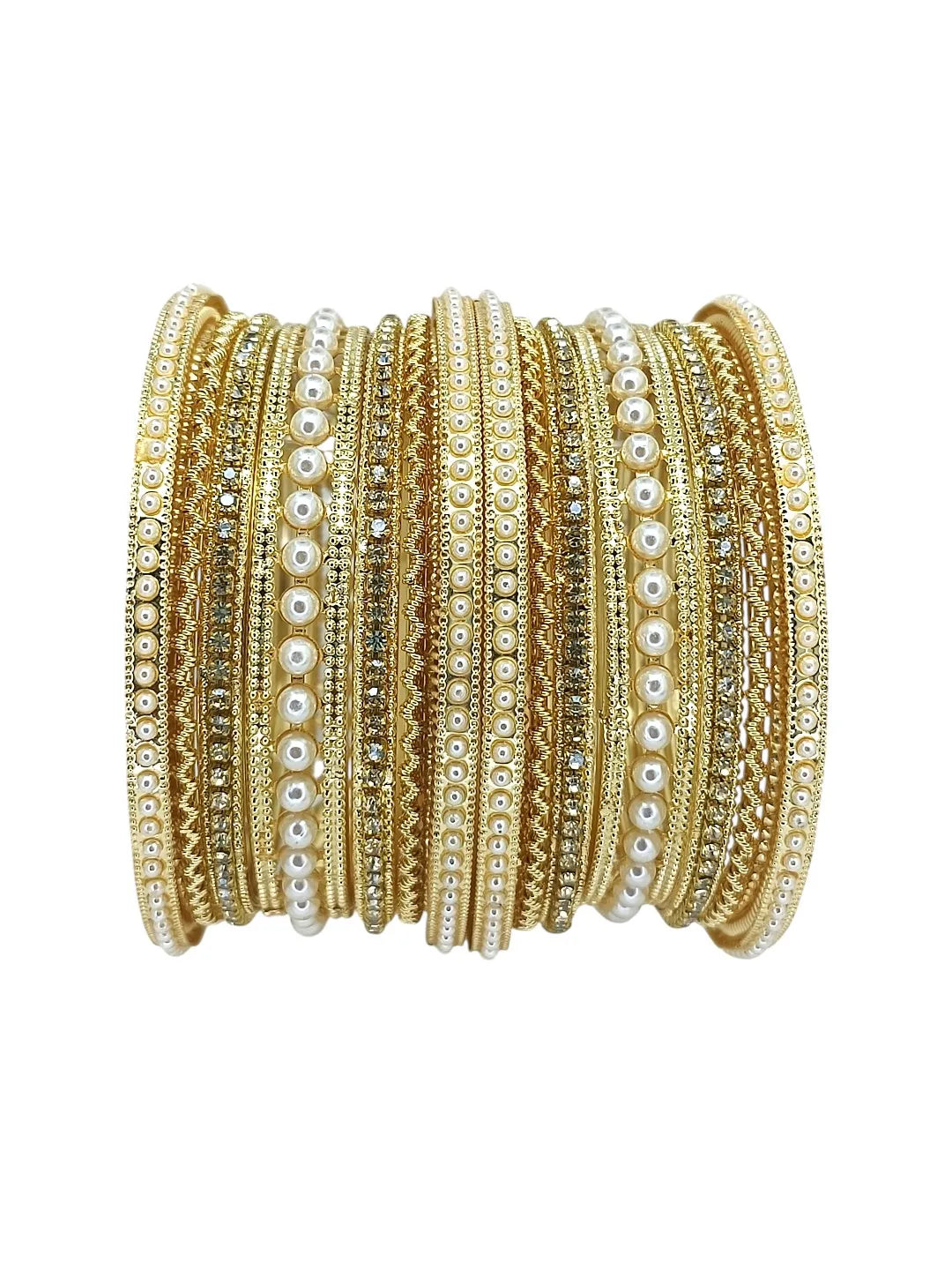 Gold Toned Set Of 14 CZ Embellished Bridal Bangle Set