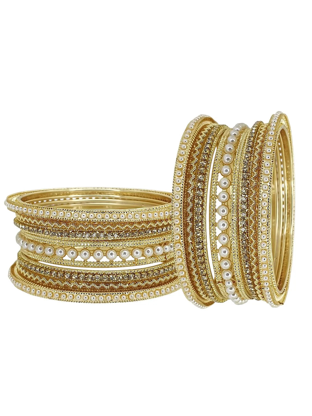 Gold Toned Set Of 14 CZ Embellished Bridal Bangle Set