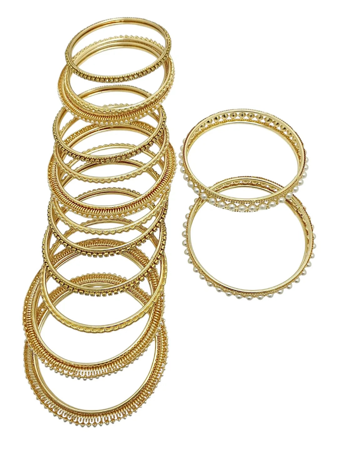 Gold Toned Set Of 14 CZ Embellished Bridal Bangle Set