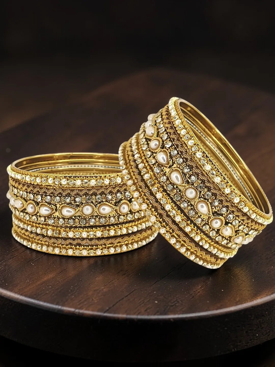 Set of 10 Gold Plated Beads Embellished Chuda Set