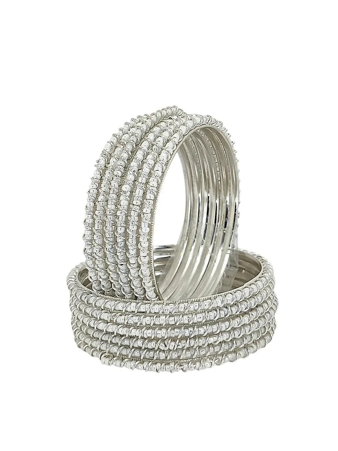 Set Of 12 Silver Plated Beads Studded Bangle Set