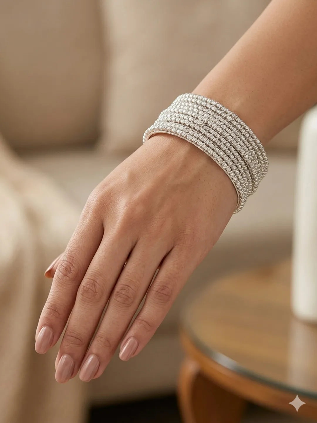 Set Of 12 Silver Plated Beads Studded Bangle Set