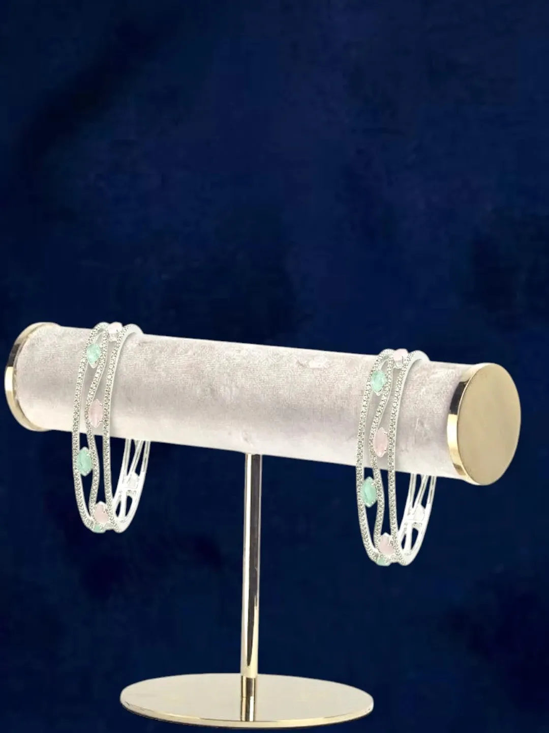 Set Of 2 Silver Plated American Diamond Pastel Bangles