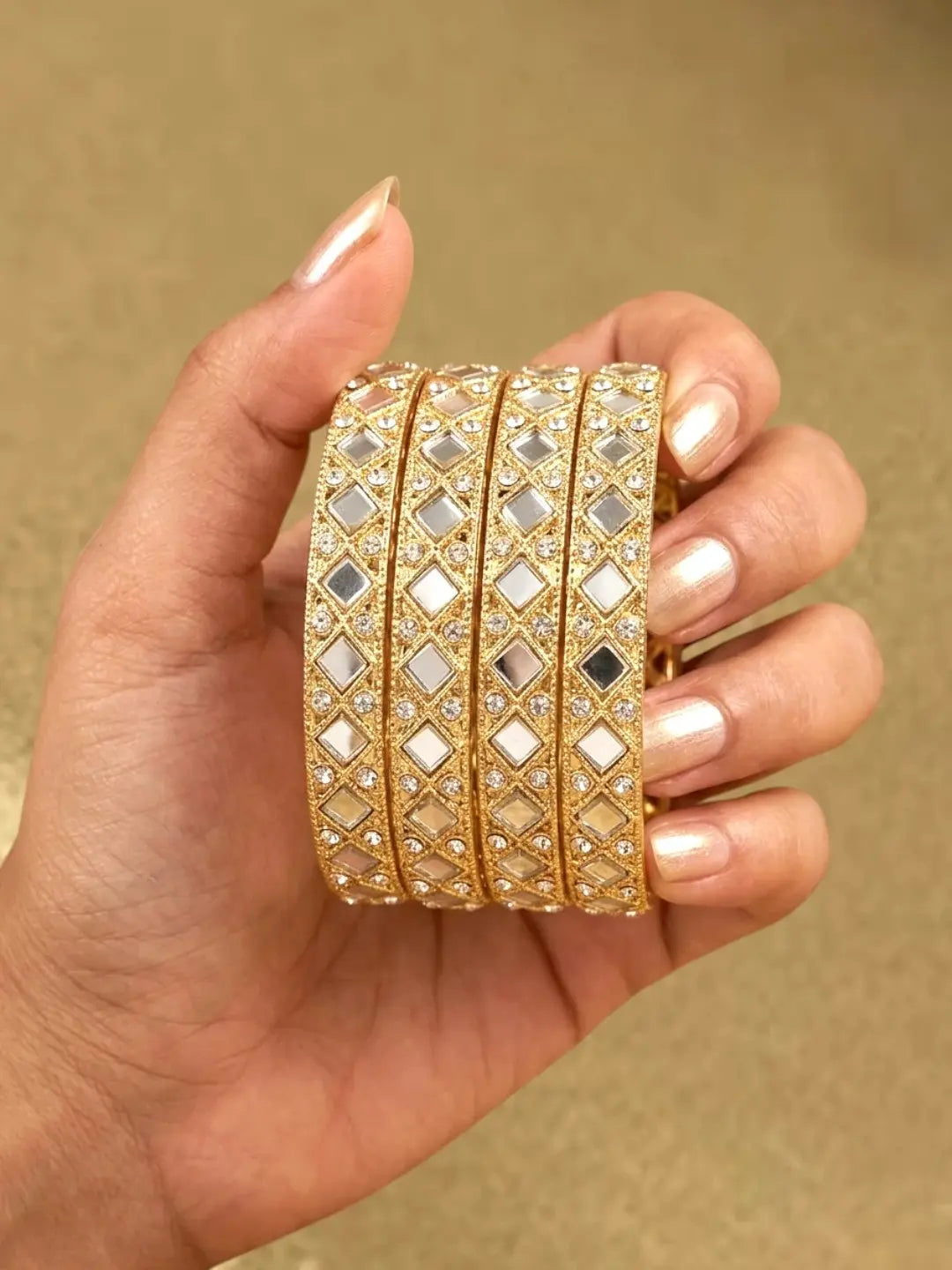 Gold Plated Set Of 4 Square Mirror Bangle Set
