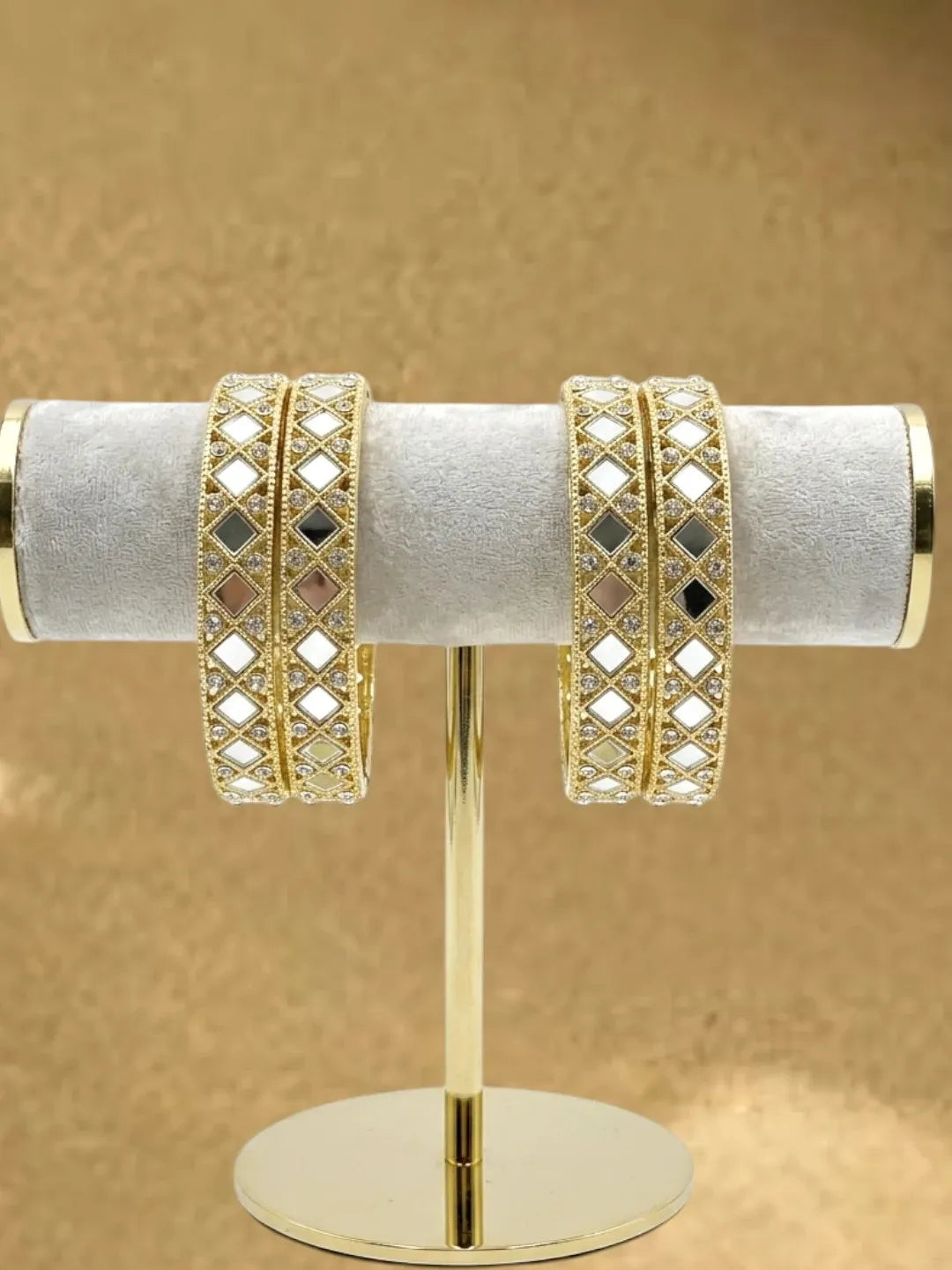 Gold Plated Set Of 4 Square Mirror Bangle Set