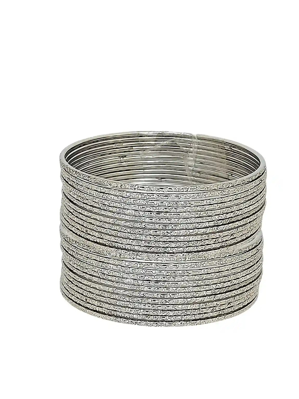 Set Of 24 Silver Plated Minimalist Textured Bangle Set