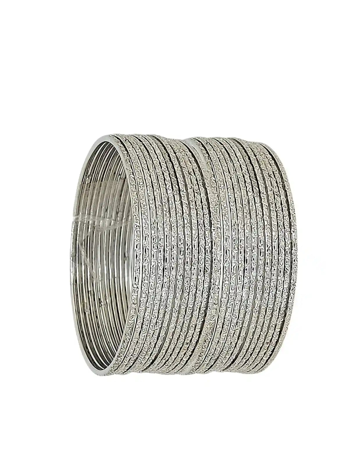 Set Of 24 Silver Plated Minimalist Textured Bangle Set