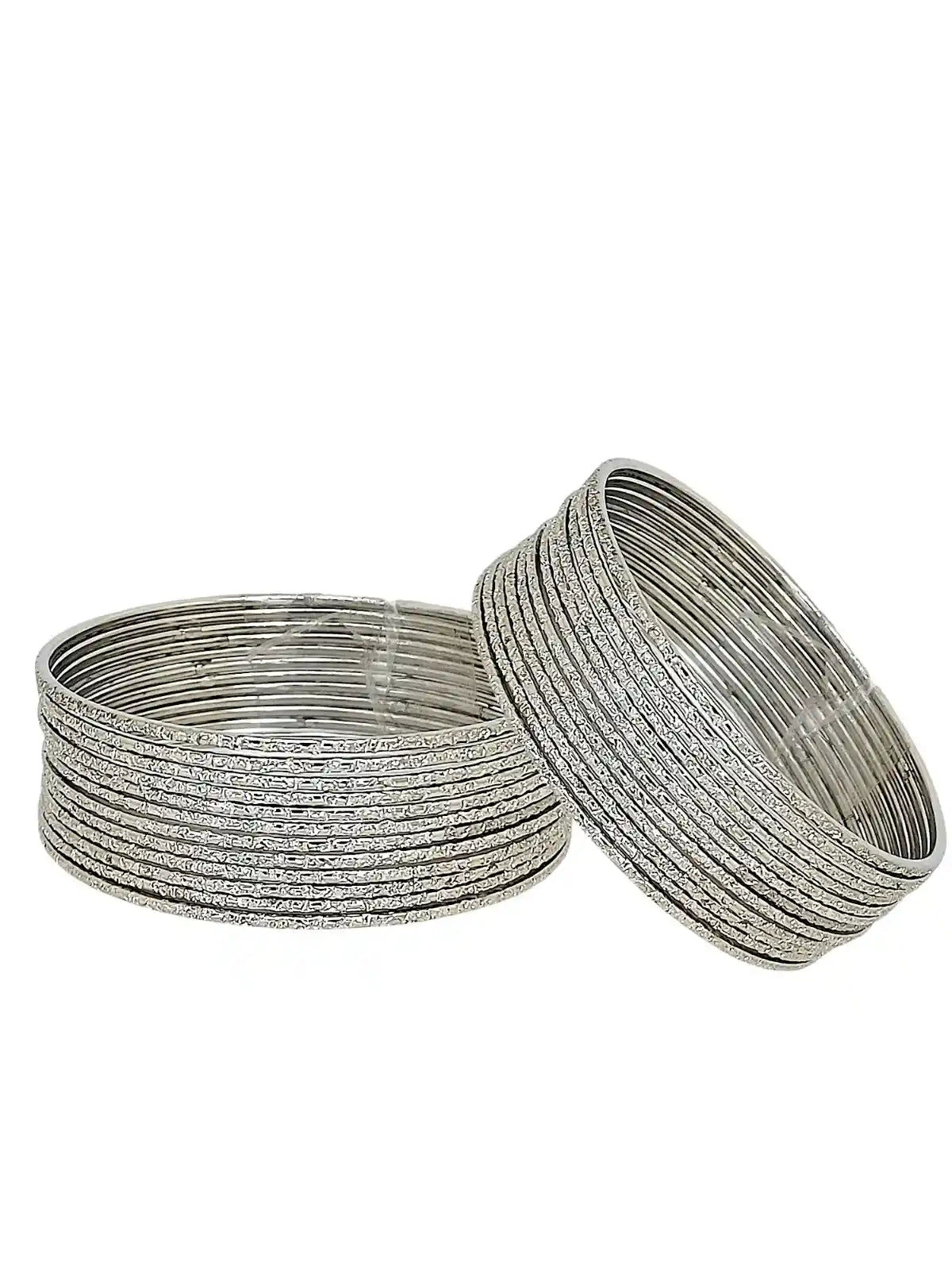 Set Of 24 Silver Plated Minimalist Textured Bangle Set