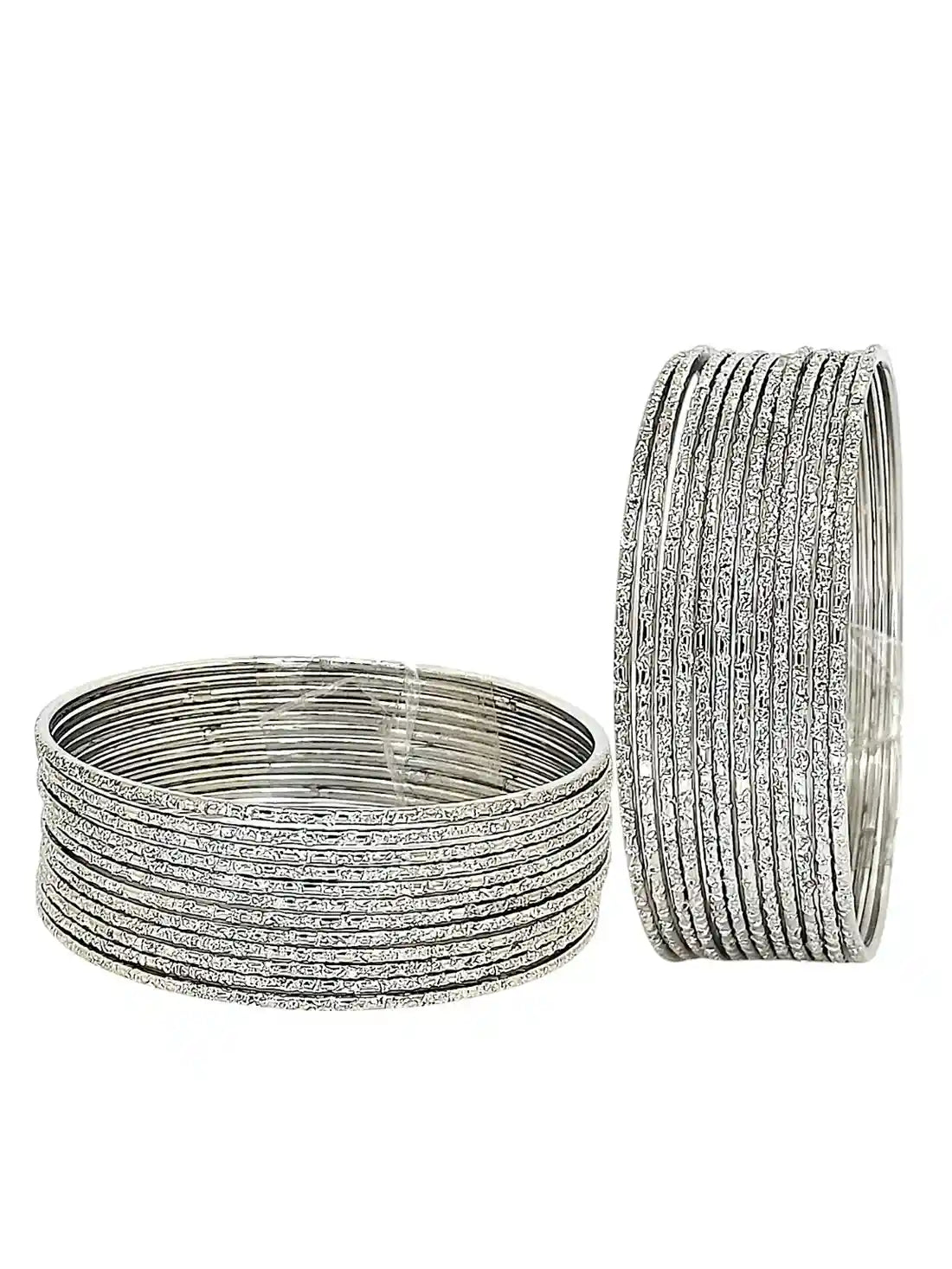 Set Of 24 Silver Plated Minimalist Textured Bangle Set
