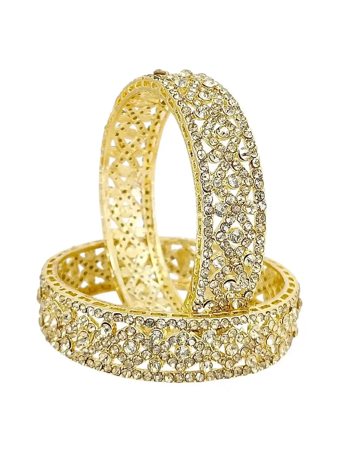 Set Of 2 Gold-Plated Cubic Zircon Stoned Studded Bangle