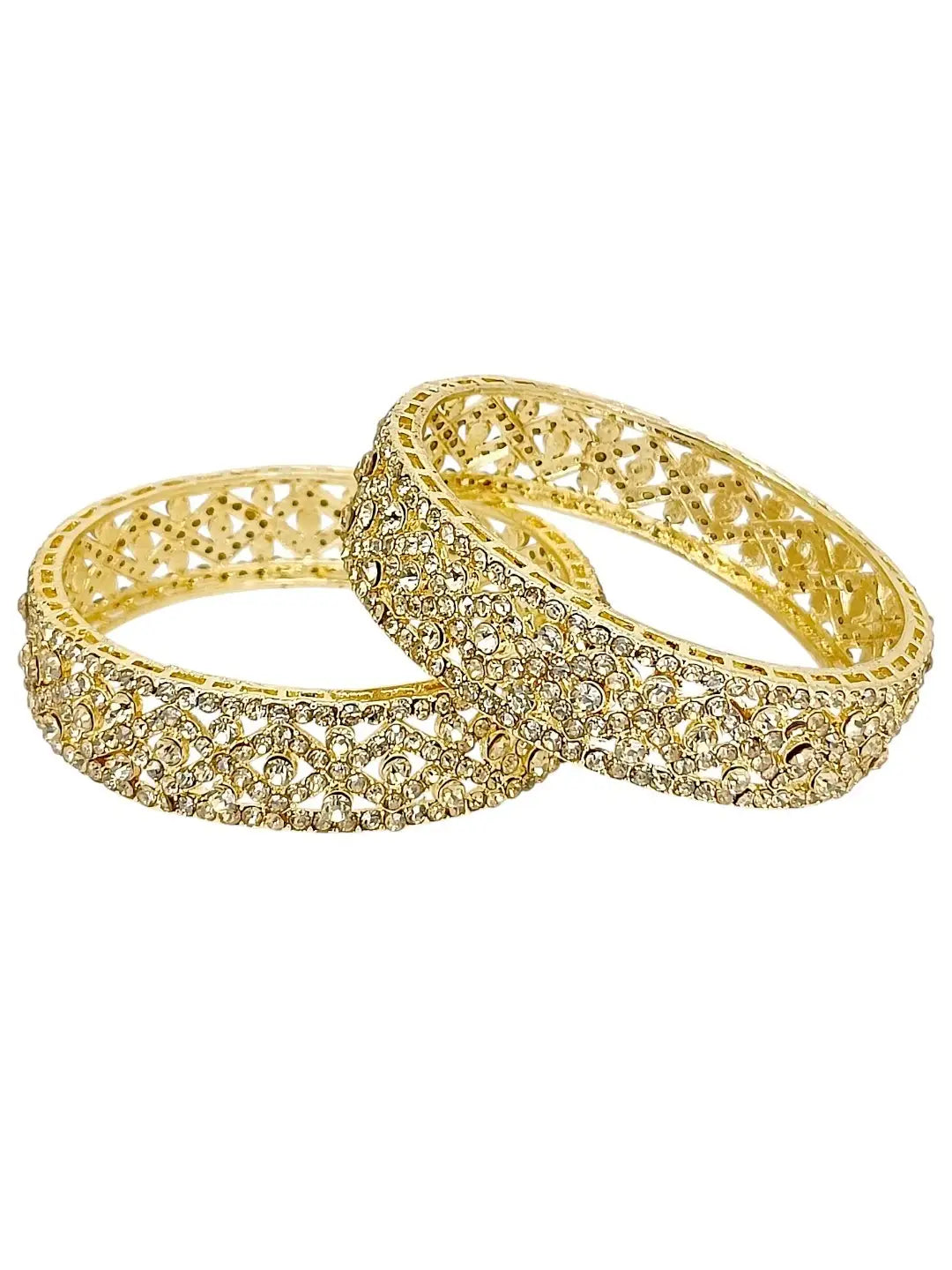 Set Of 2 Gold-Plated Cubic Zircon Stoned Studded Bangle
