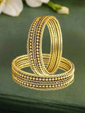 Antique Gold Plated Set Of 12 Beaded Textured Bangles