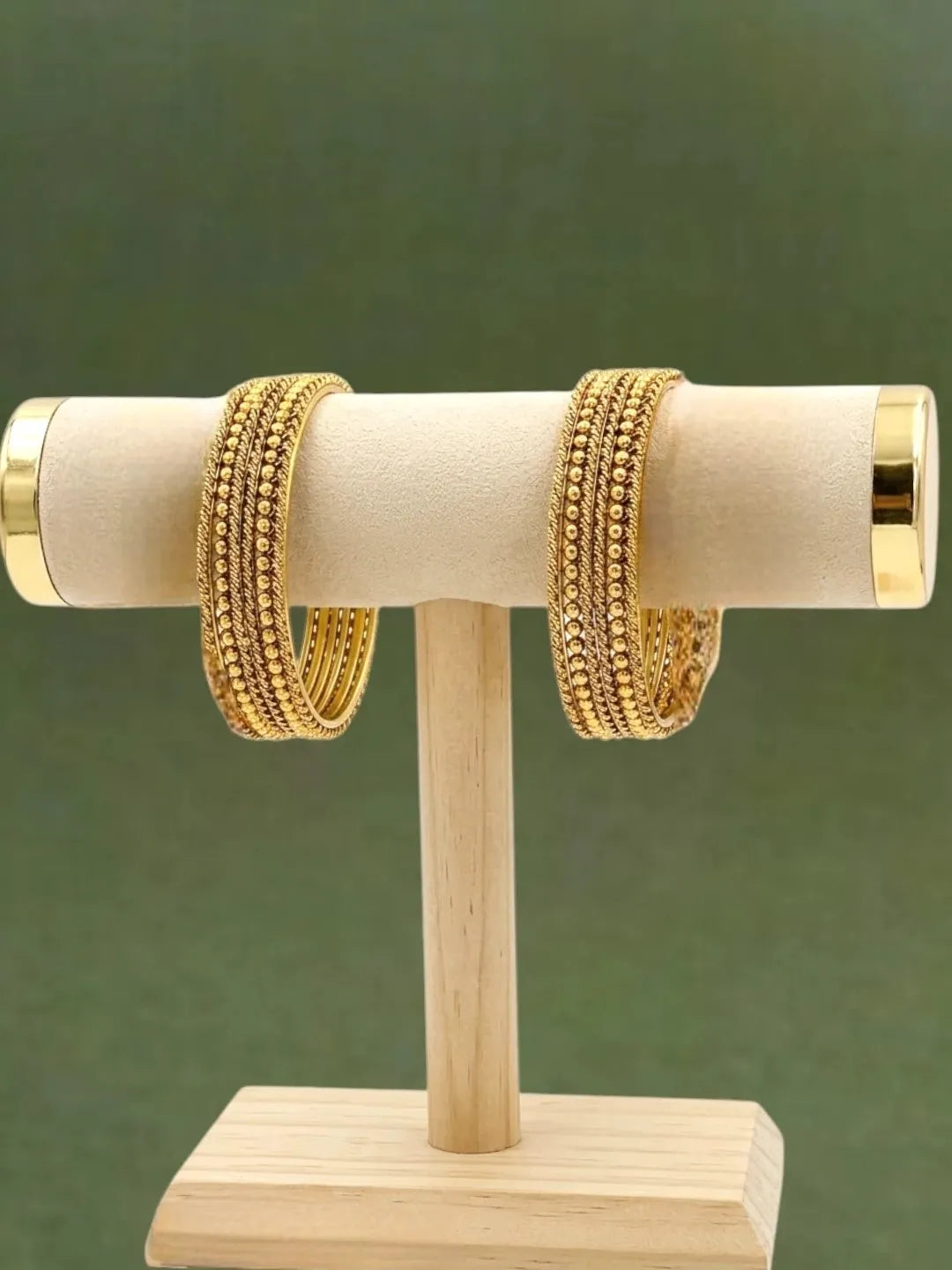 Antique Gold Plated Set Of 12 Beaded Textured Bangles