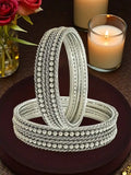 Silver Oxidised Set Of 12 Beaded Textured Bangles
