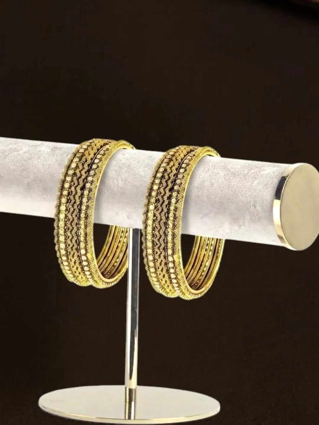 Set Of 12 Antique Gold Plated CZ Bangles