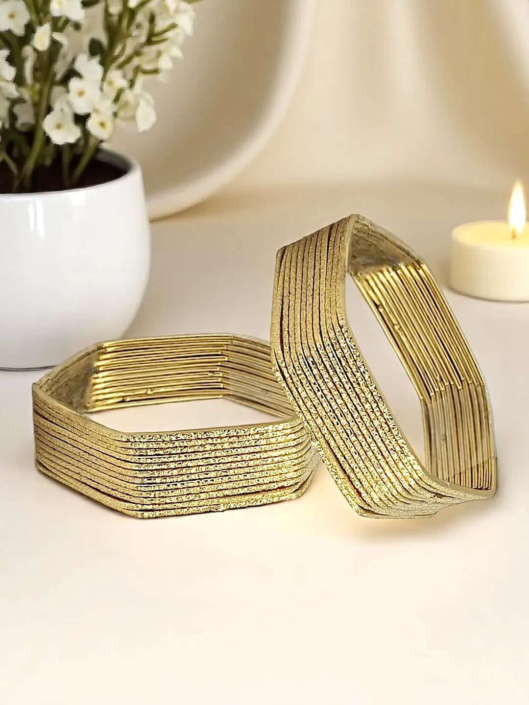 Set Of 24 Gold Plated Hexagon Shaped Bangles Set