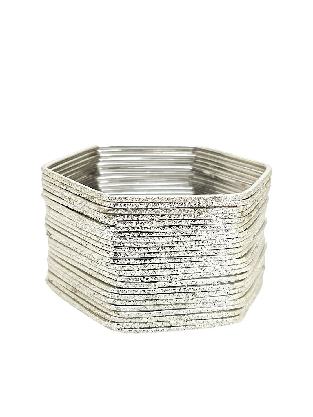 Set Of 24 Silver Plated Hexagon Shaped Bangles-Set