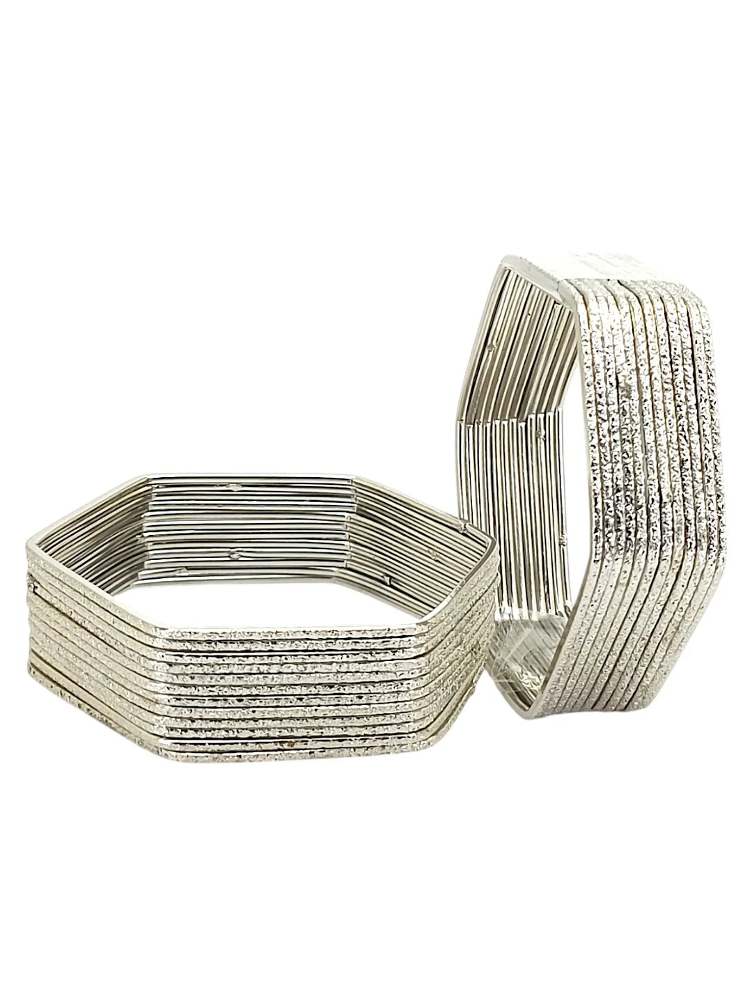 Set Of 24 Silver Plated Hexagon Shaped Bangles-Set