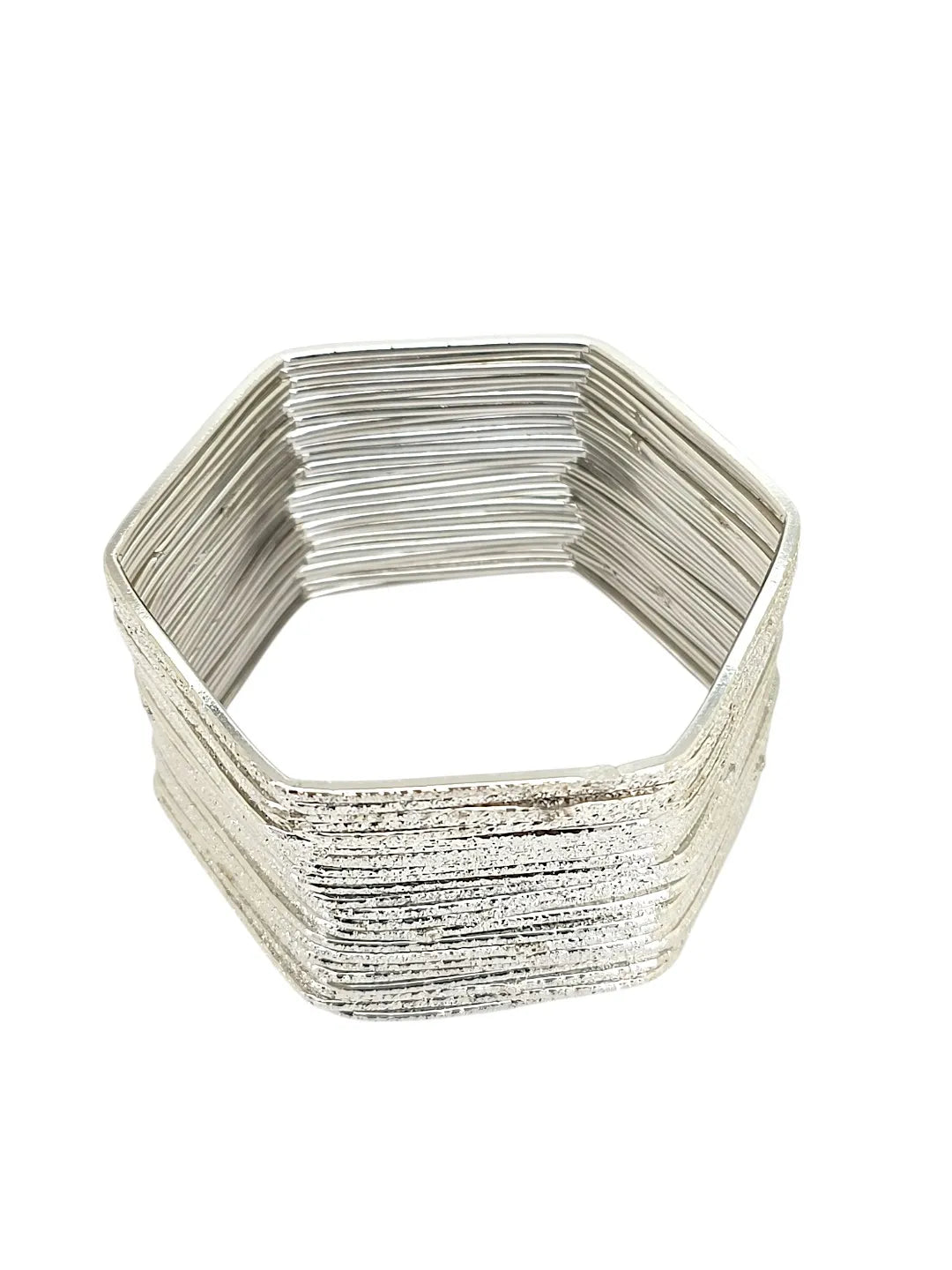 Set Of 24 Silver Plated Hexagon Shaped Bangles-Set