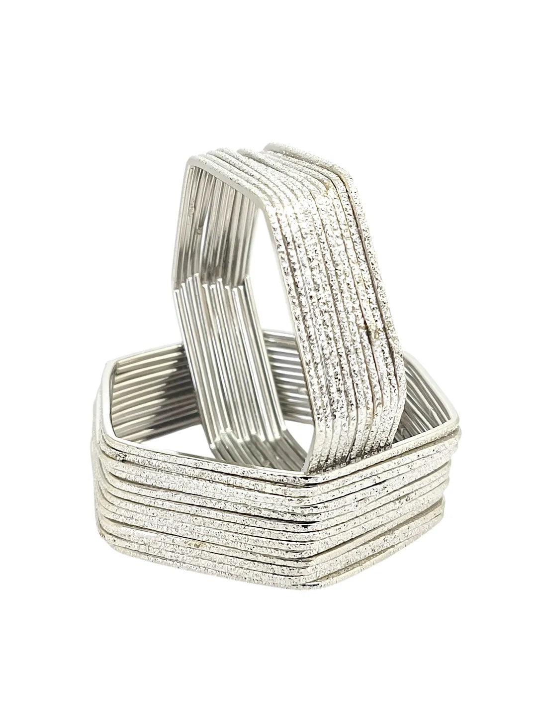 Set Of 24 Silver Plated Hexagon Shaped Bangles-Set