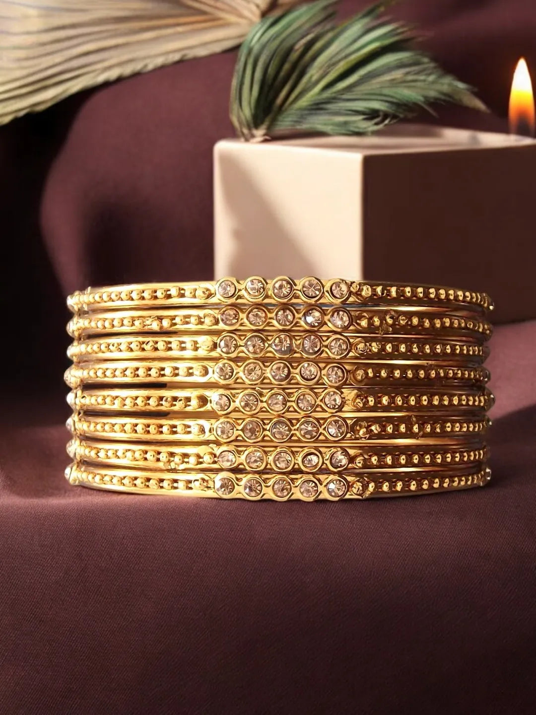 Artisan's Delight: Handcrafted 8-Piece Artificial Stone Bangle Set
