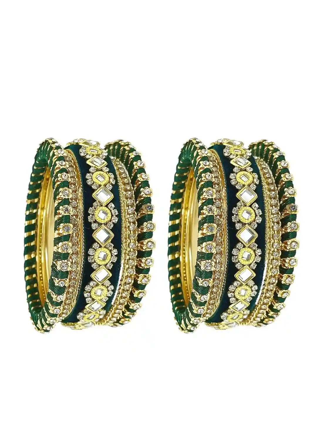 Set Of 10 Gold Plated Green Velvet Silk Chuda Set