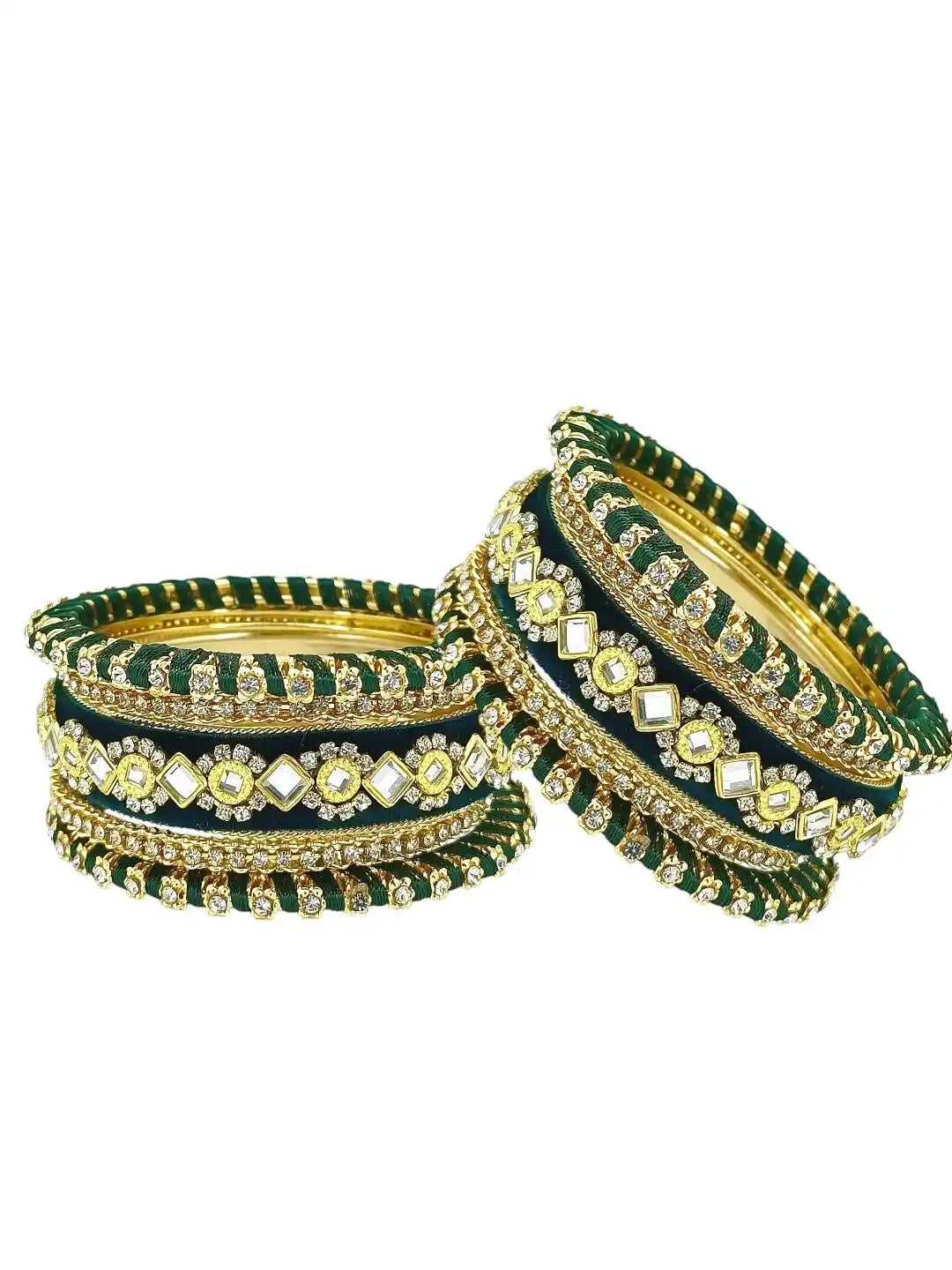 Set Of 10 Gold Plated Green Velvet Silk Chuda Set