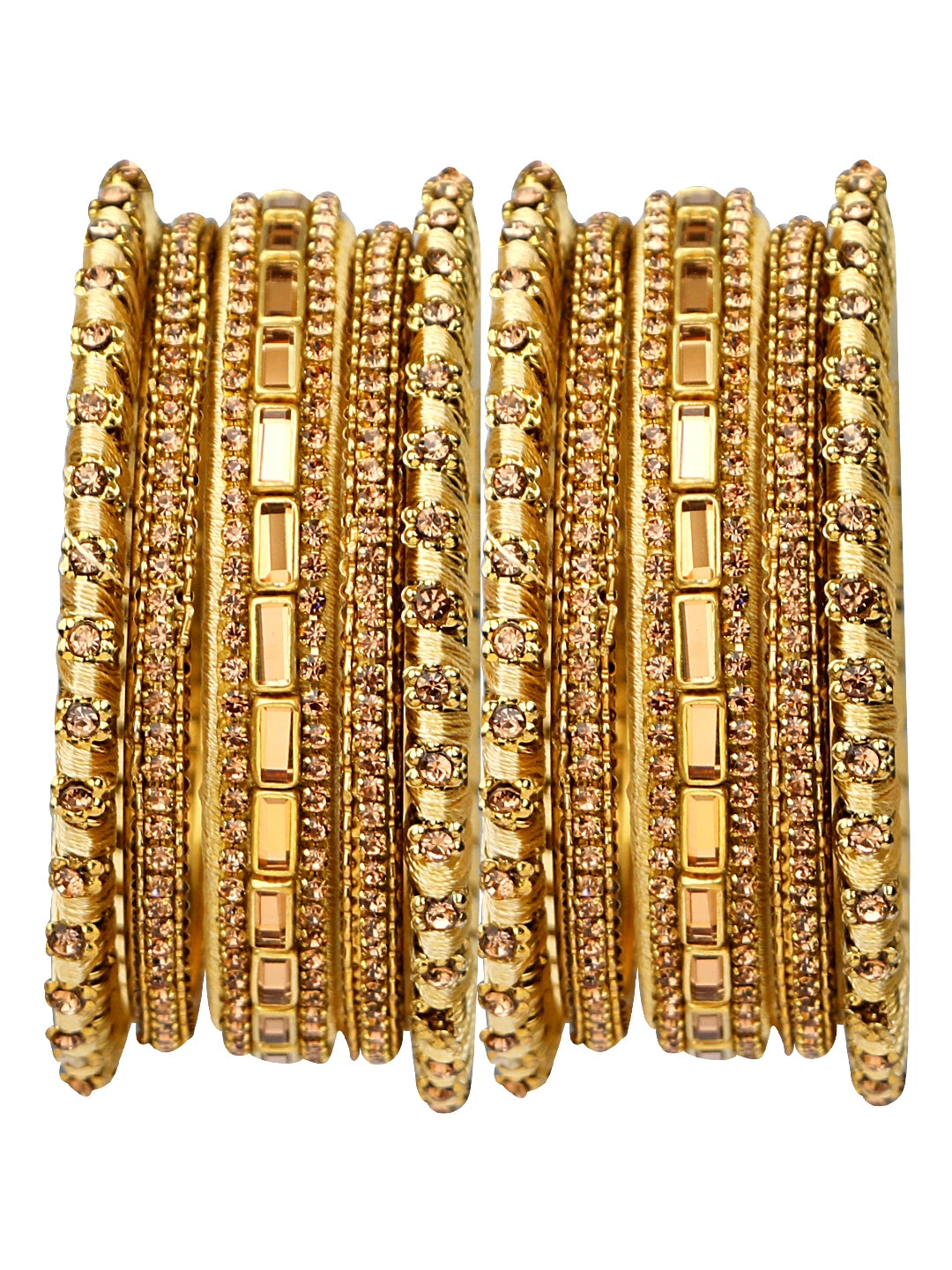 Anitque Gold Plated CZ Thread Work 10pc Chuda Bangle
