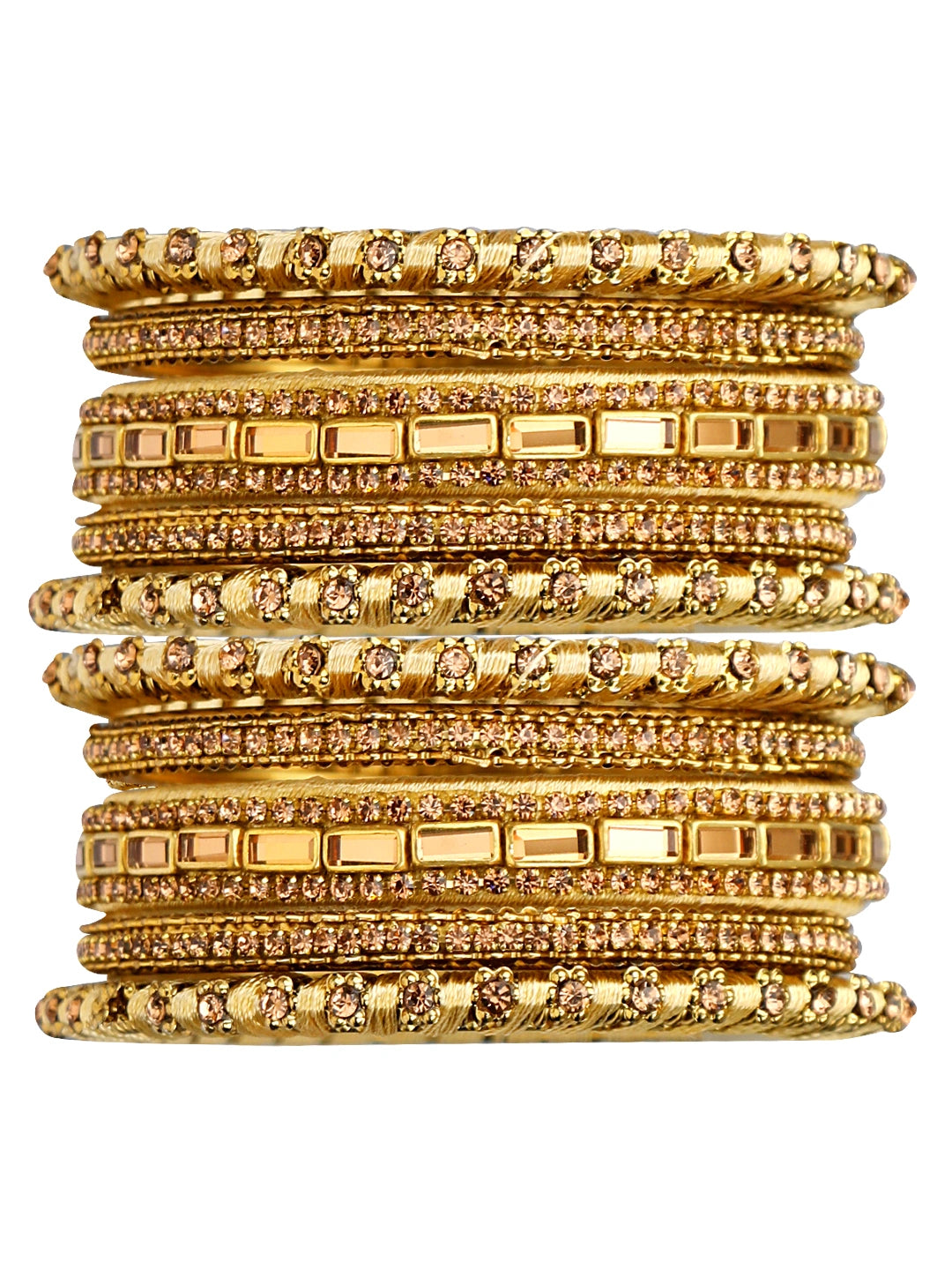 Anitque Gold Plated CZ Thread Work 10pc Chuda Bangle