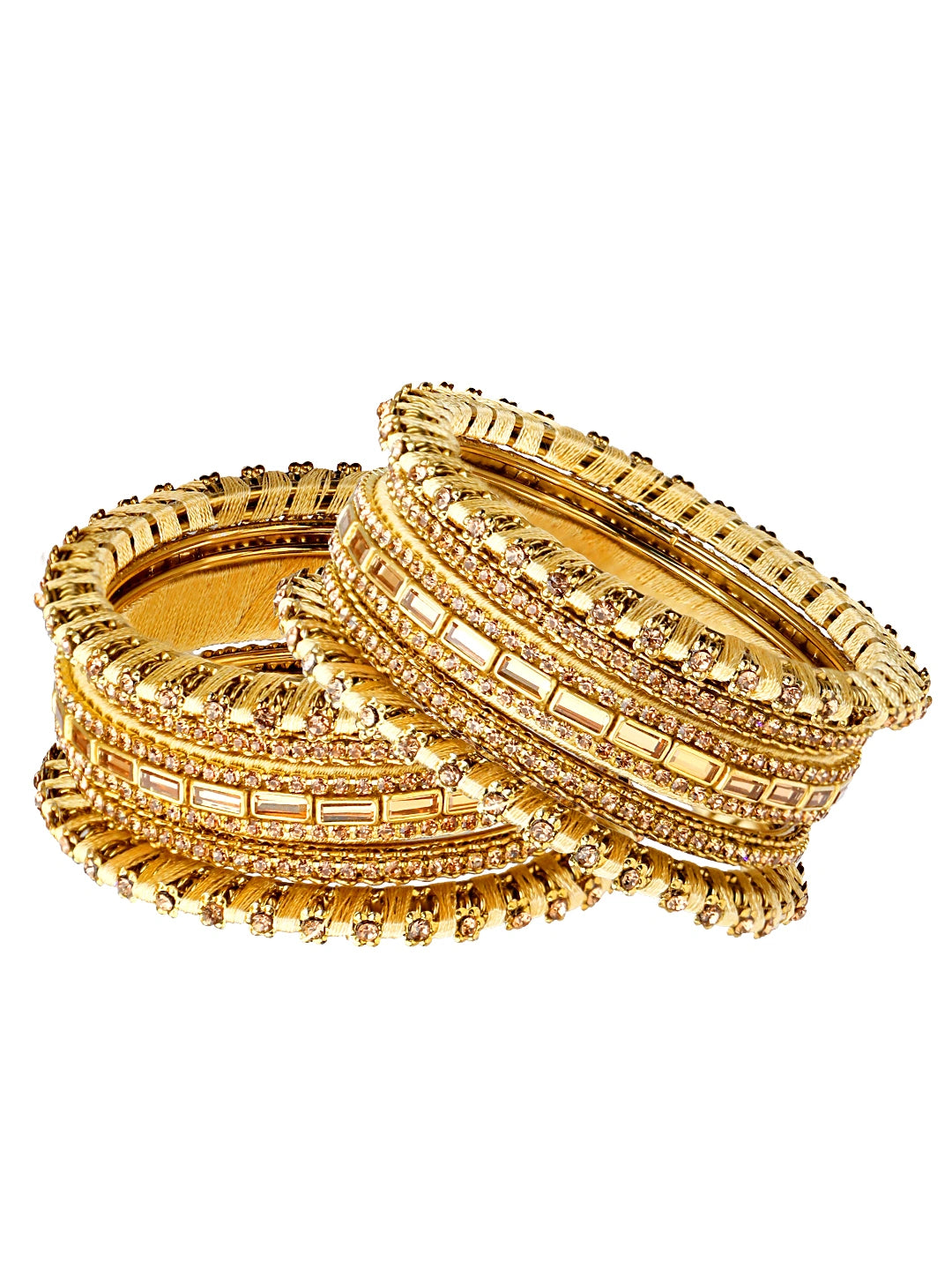 Anitque Gold Plated CZ Thread Work 10pc Chuda Bangle