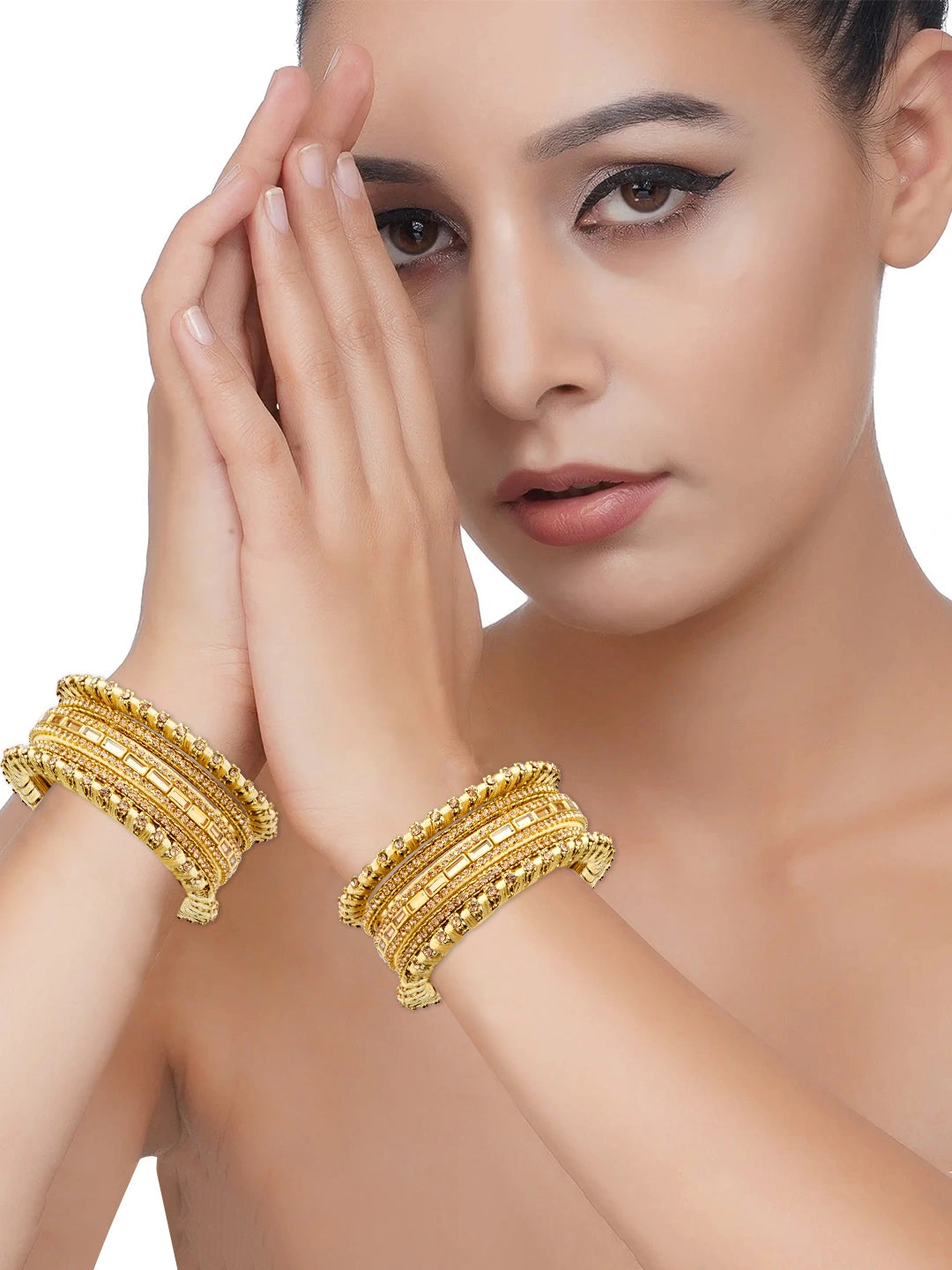 Anitque Gold Plated CZ Thread Work 10pc Chuda Bangle